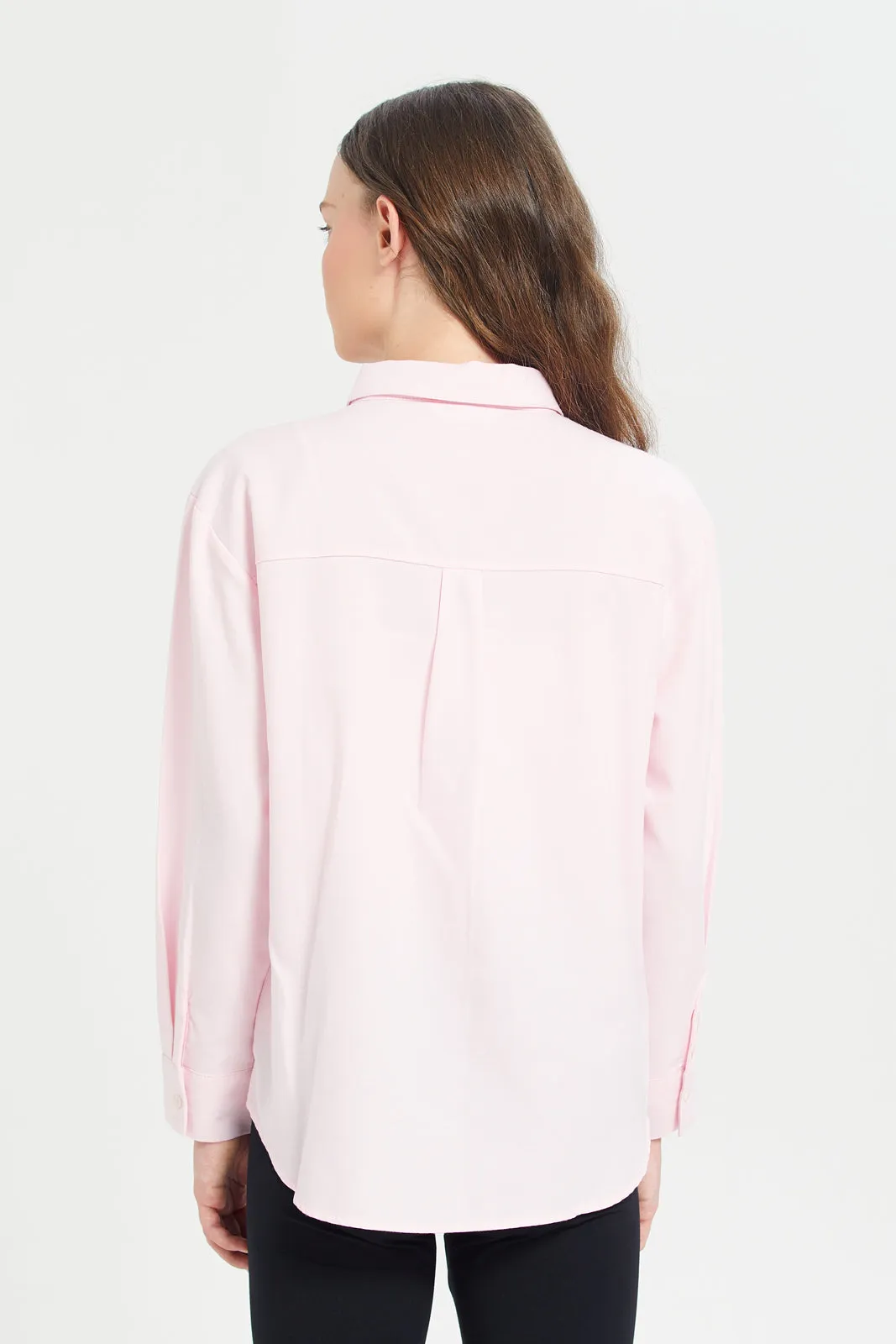 Senior Girls Pink Oxford Shirts With Applique