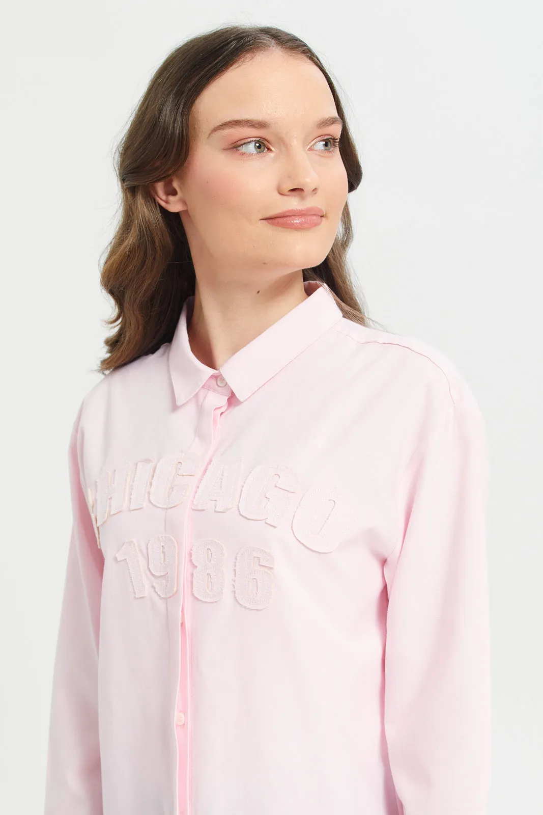 Senior Girls Pink Oxford Shirts With Applique