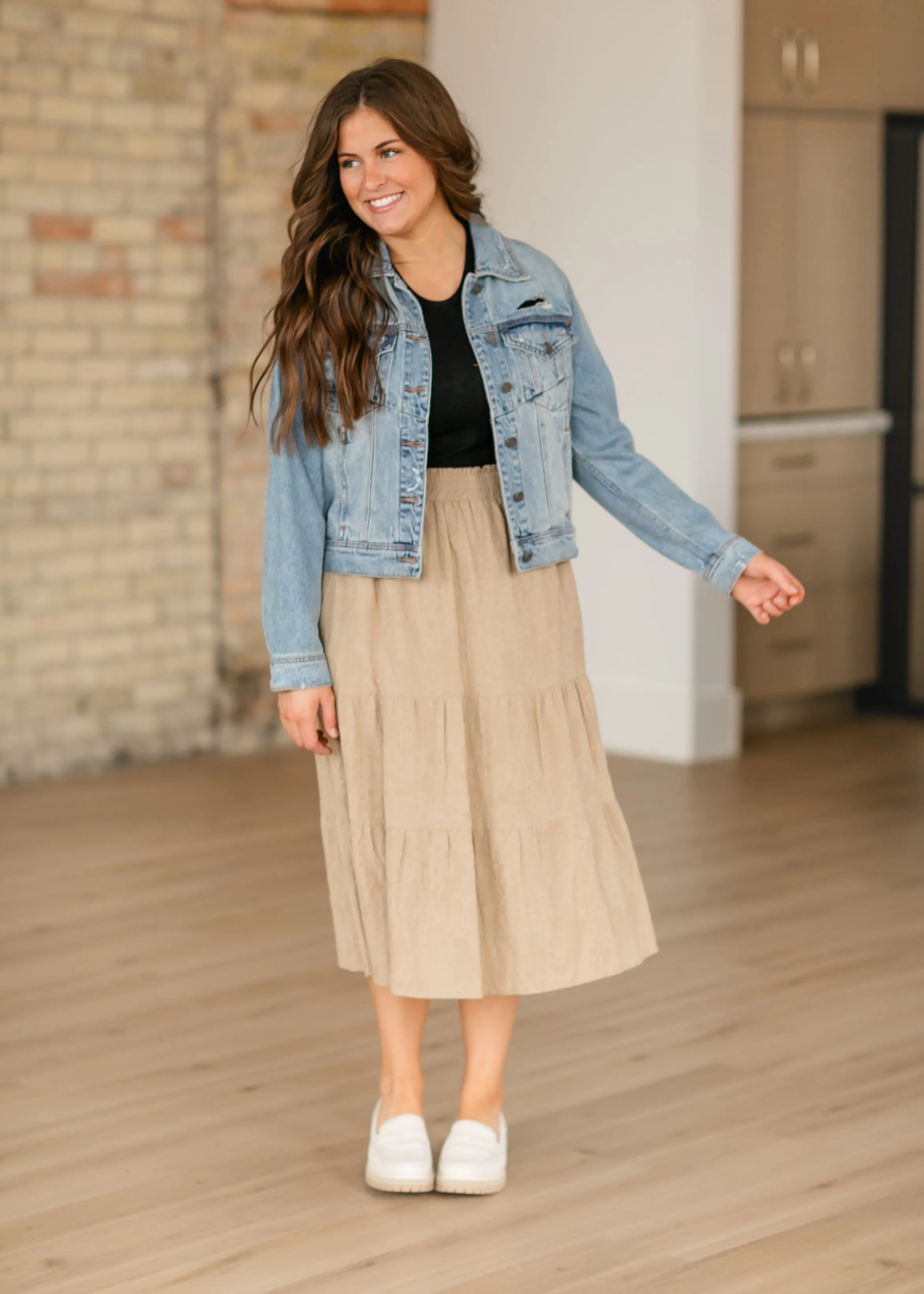 Textured Print Tiered Maxi Skirt