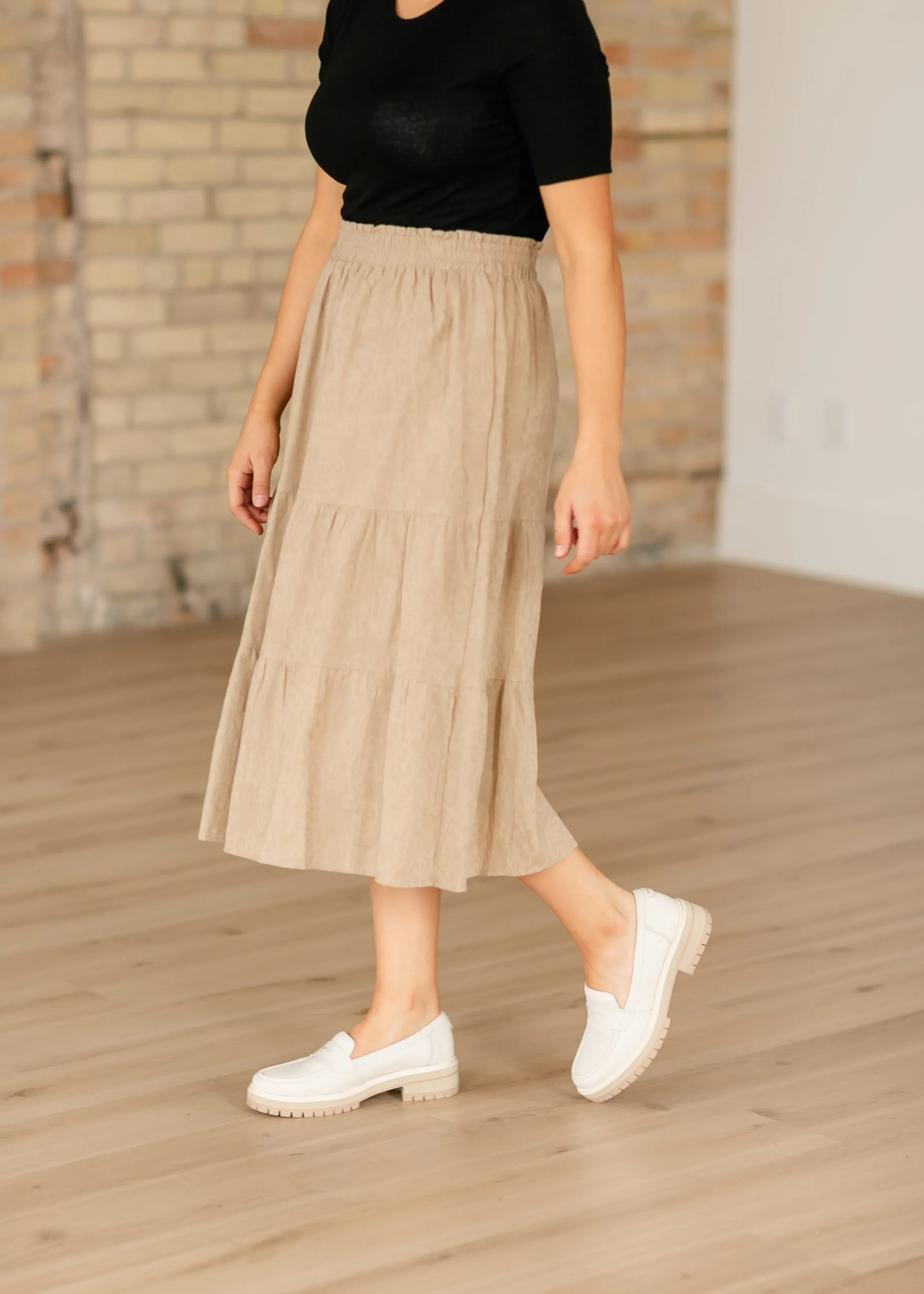 Textured Print Tiered Maxi Skirt