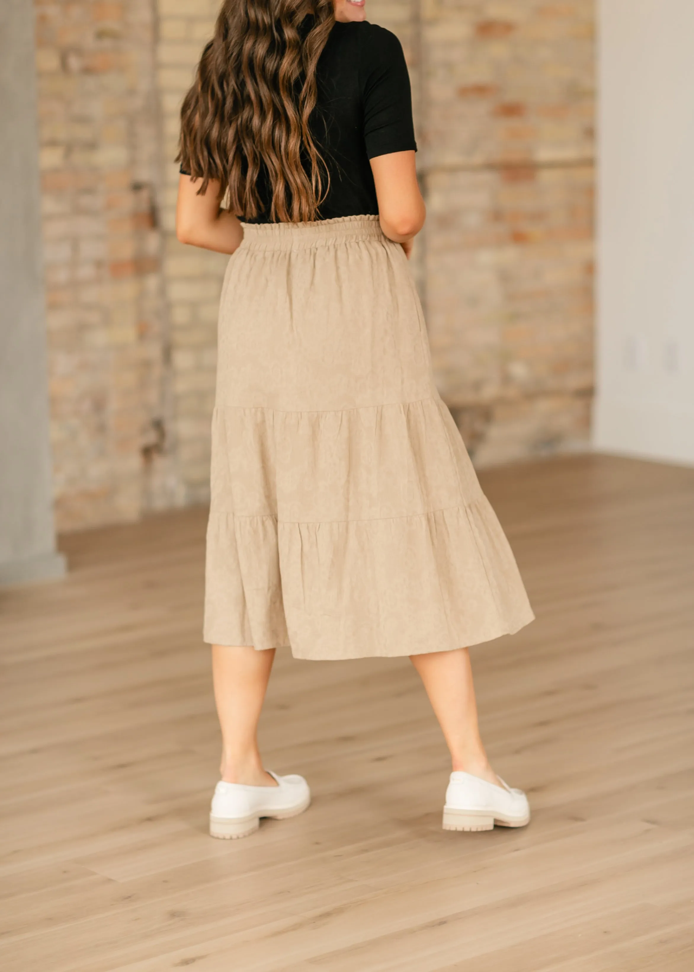 Textured Print Tiered Maxi Skirt