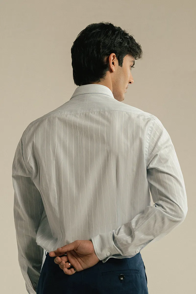 WHITE AND BLUE STRIPED SHIRT