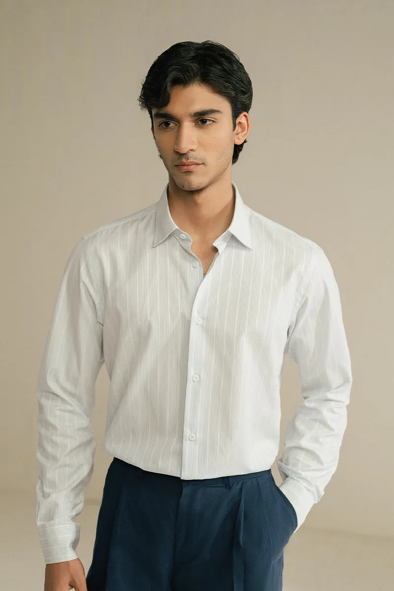 WHITE AND BLUE STRIPED SHIRT