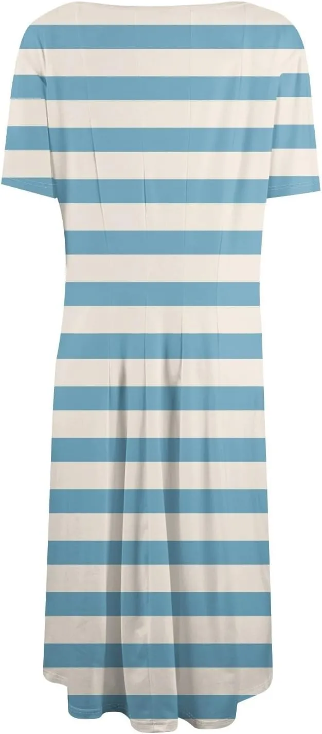 Women Midi Dresses Summer Casual Midi Dress 2025 Short Sleeve A-Line T-Shirt Flowy Beach Sundress with Pockets