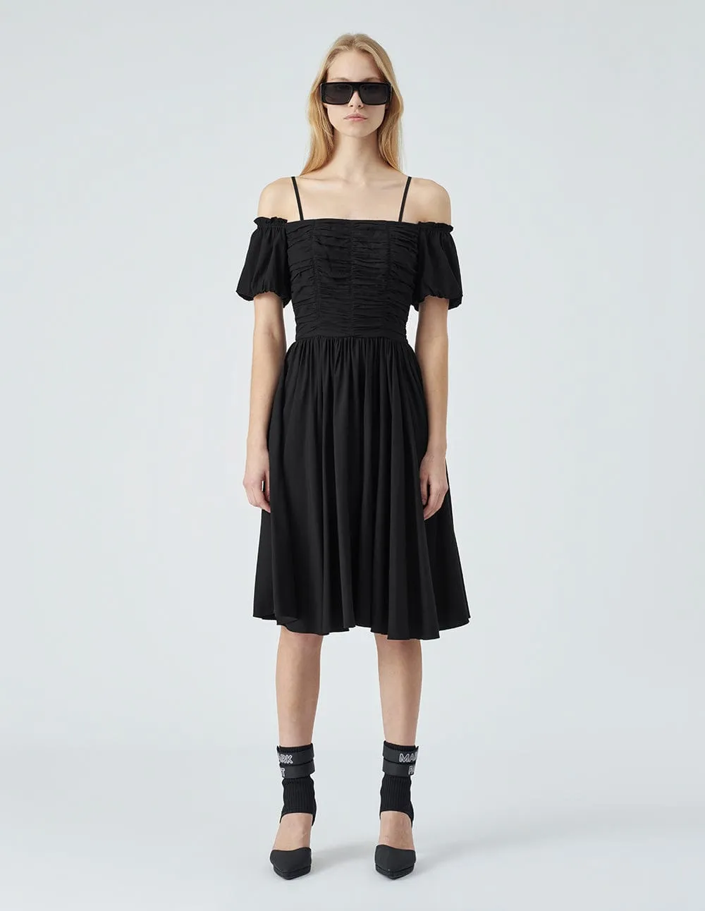 Women's Black One Shoulder Flared Dress