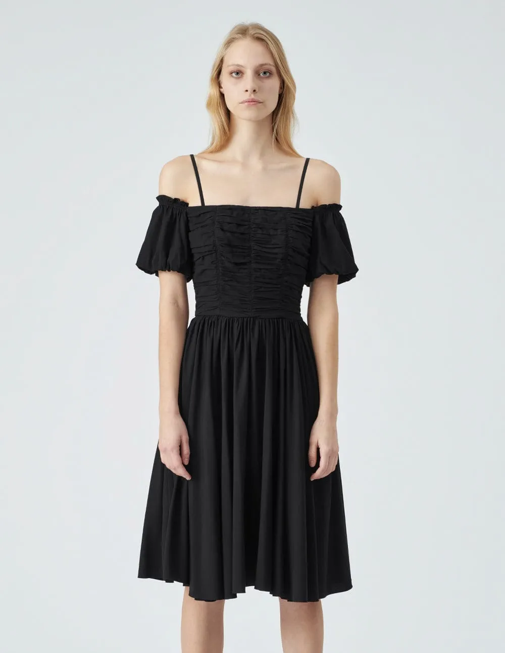 Women's Black One Shoulder Flared Dress