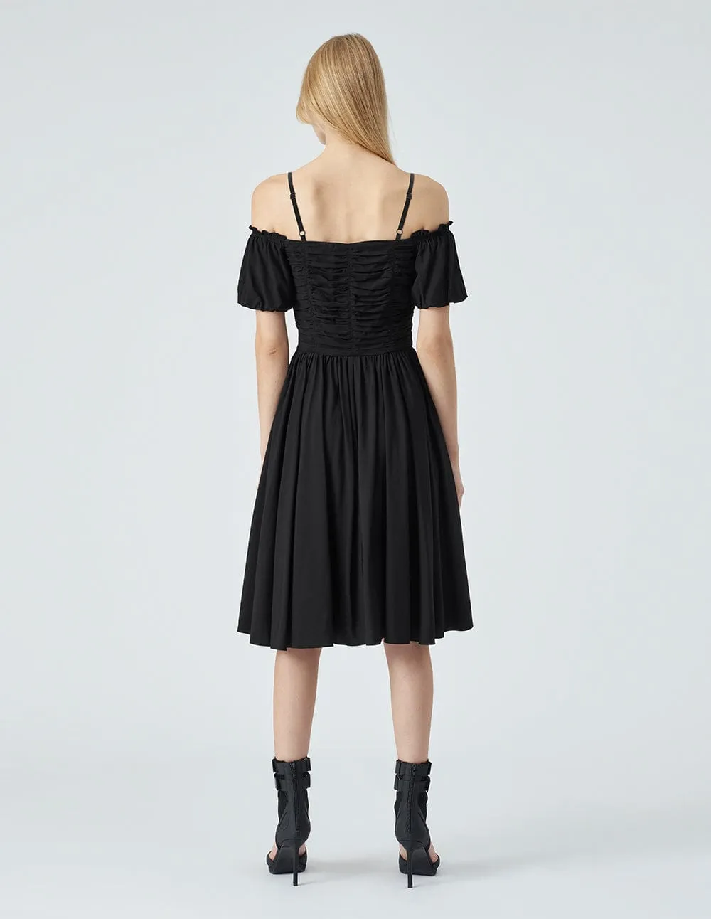 Women's Black One Shoulder Flared Dress