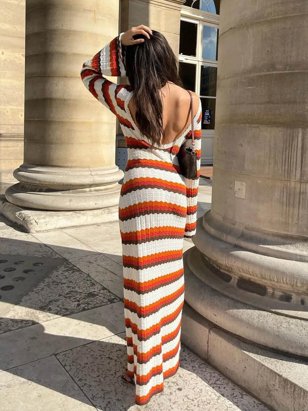 Zigzag Pattern Crochet Open Back Maxi Dress